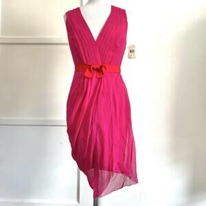 Vera Wang Lavender Label Pink Pleated Cocktail Dress 6 Bow Belt Silk designer S